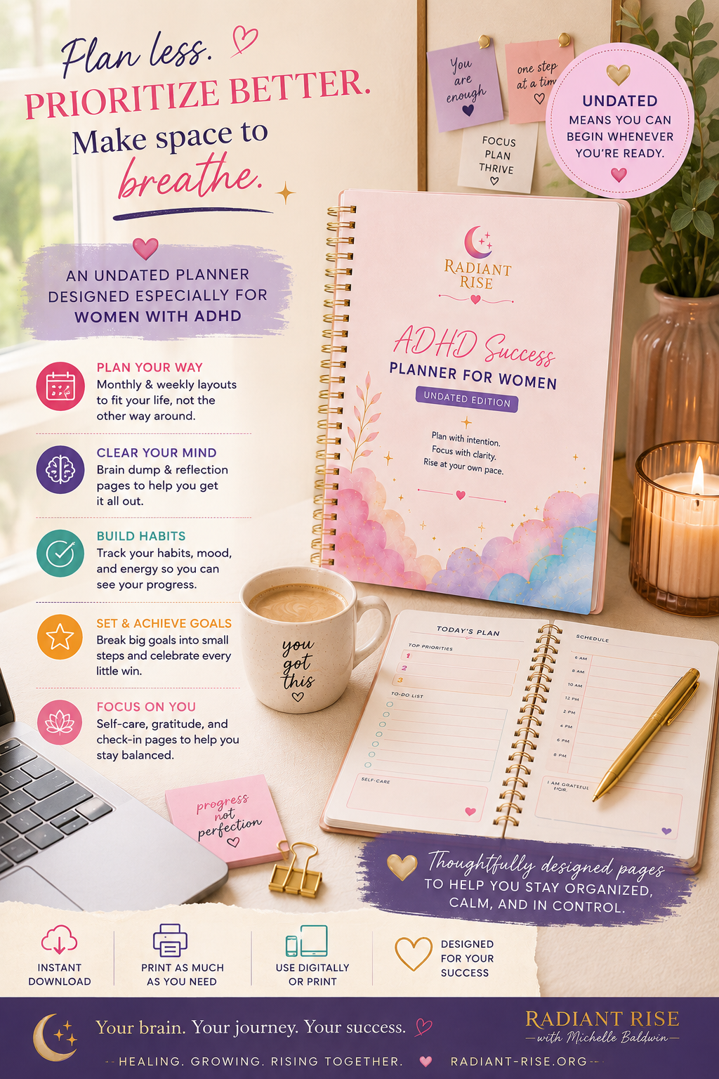 ADHD Success Planner for Women | Undated Digital Planner