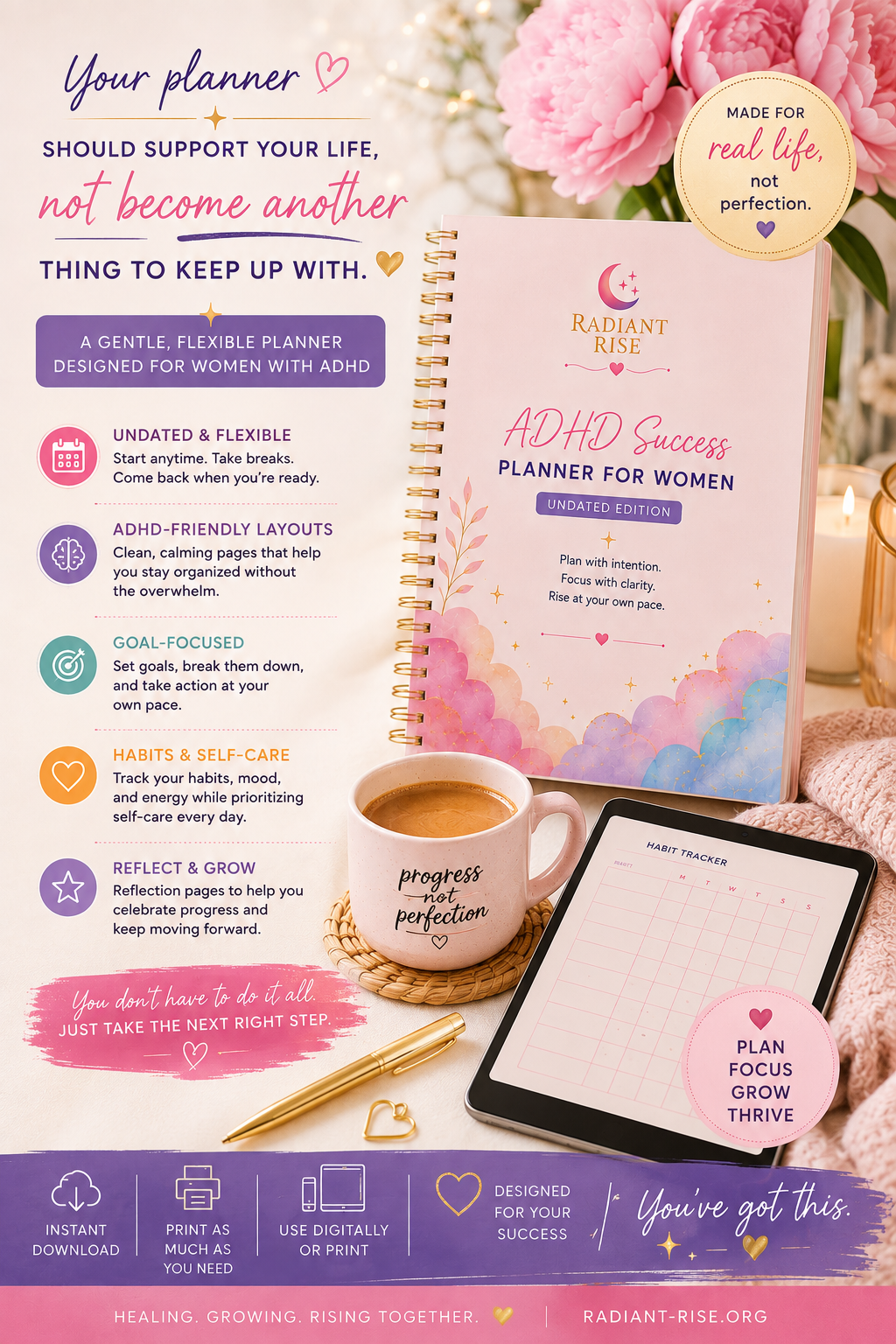 ADHD Success Planner for Women | Undated Digital Planner